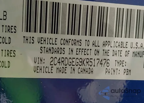 2019 Dodge Grand Caravan Gt из США, поврежденный, VIN 2C4RDGEG9KR517476